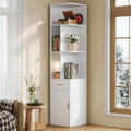 IRONCK Corner Bookshelf，72.8' Tall Corner Shelf with Drawer and Door, Narrow Corner Bookcase with Adjustable Shelves for Living Room Home Office, White