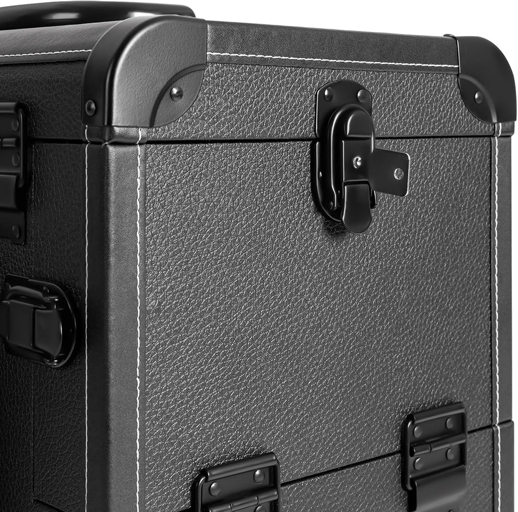 Professional Rolling Makeup Case Train Case Portable Cosmetic Organizer Trolley Lockable Rolling Make-ups Case Storage Cart Makeup Train Case Cosmetology Case On Wheels (Black|4 trays)