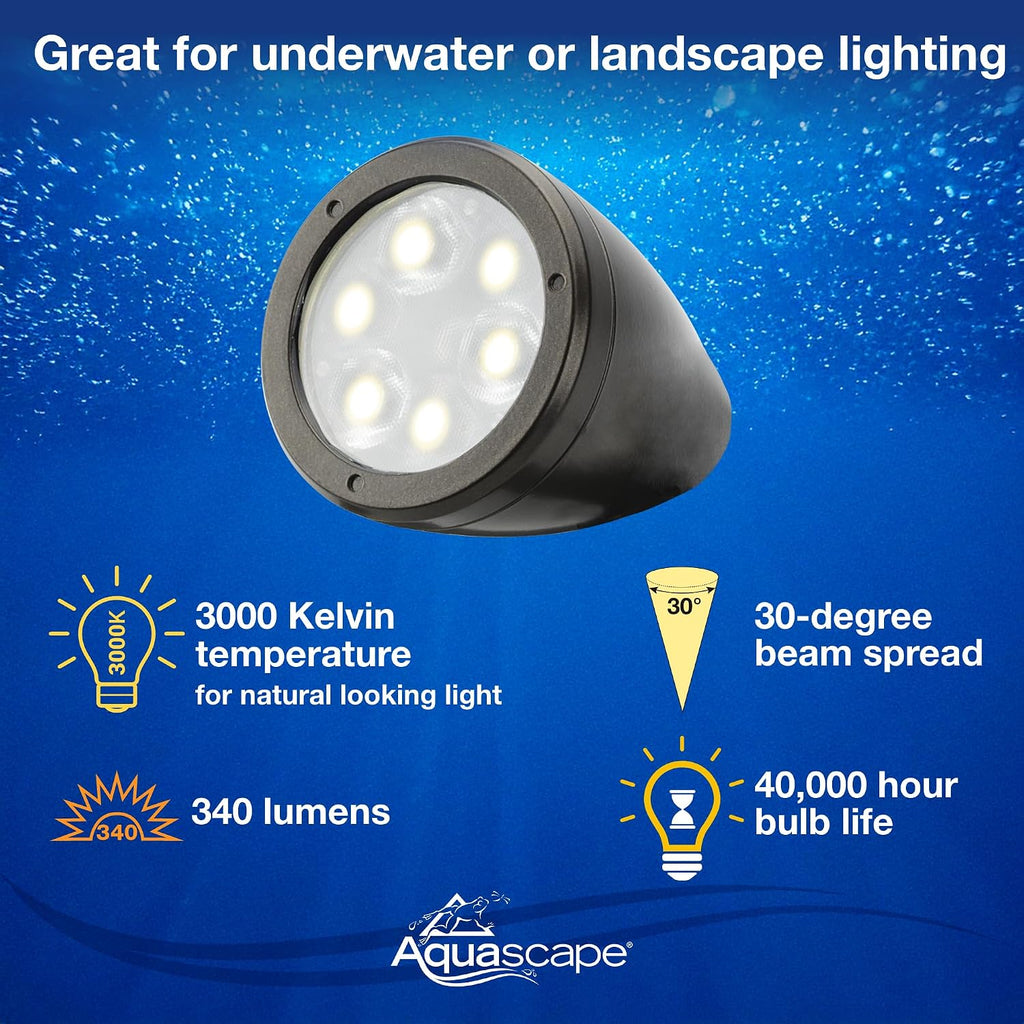 Aquascape LED Pond Garden Landscape Spotlight 6 Watt | Submersible | 12 Volt | 5 Year Limited Warranty