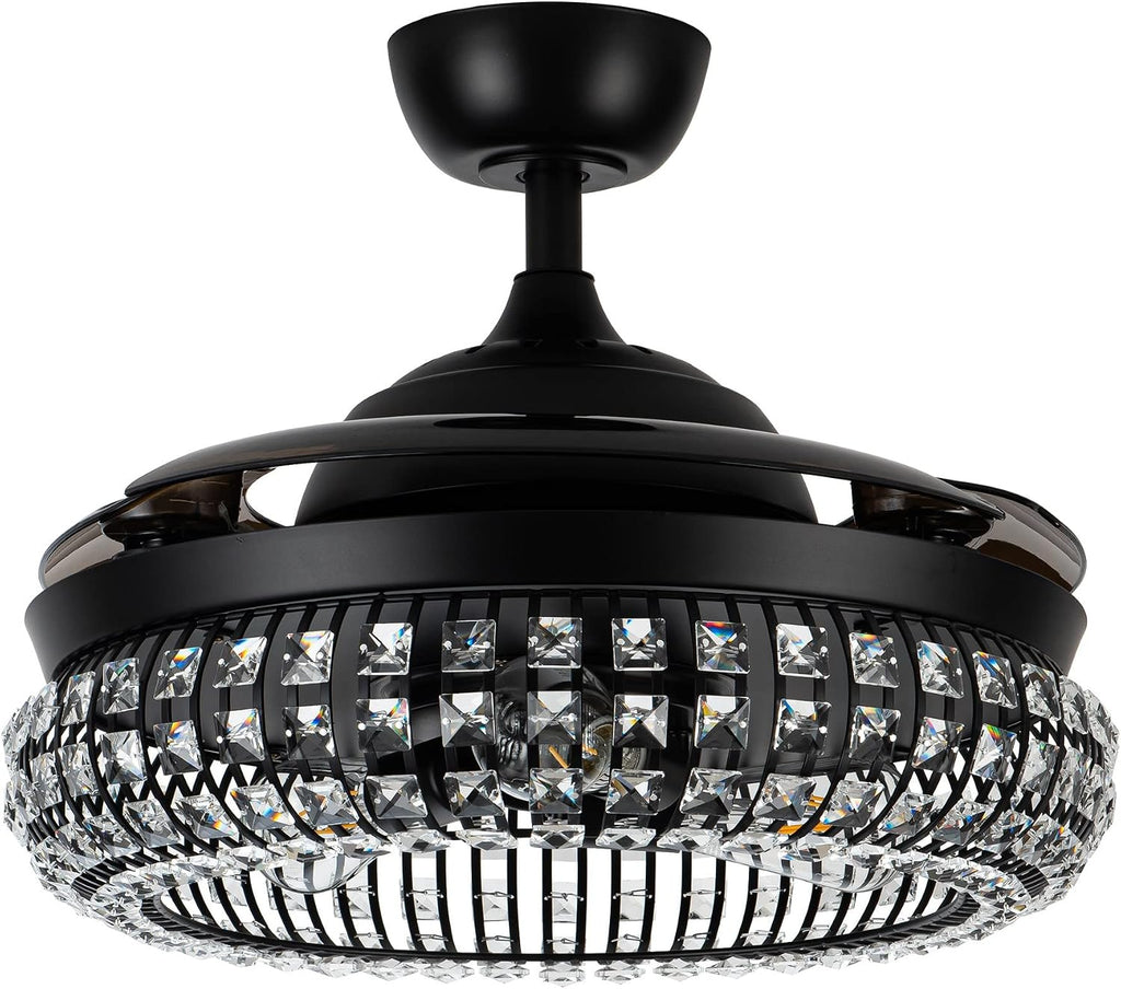 Parrot Uncle Ceiling Fans with Lights and Remote Black Retractable Ceiling Fan with Light Bedroom Crystal Chandelier Ceiling Fans, 42 Inch