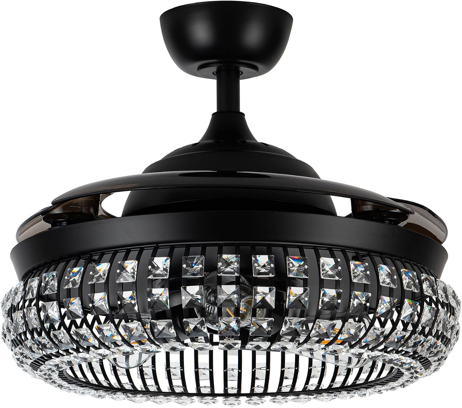 Parrot Uncle Ceiling Fans with Lights and Remote Black Retractable Ceiling Fan with Light Bedroom Crystal Chandelier Ceiling Fans, 42 Inch