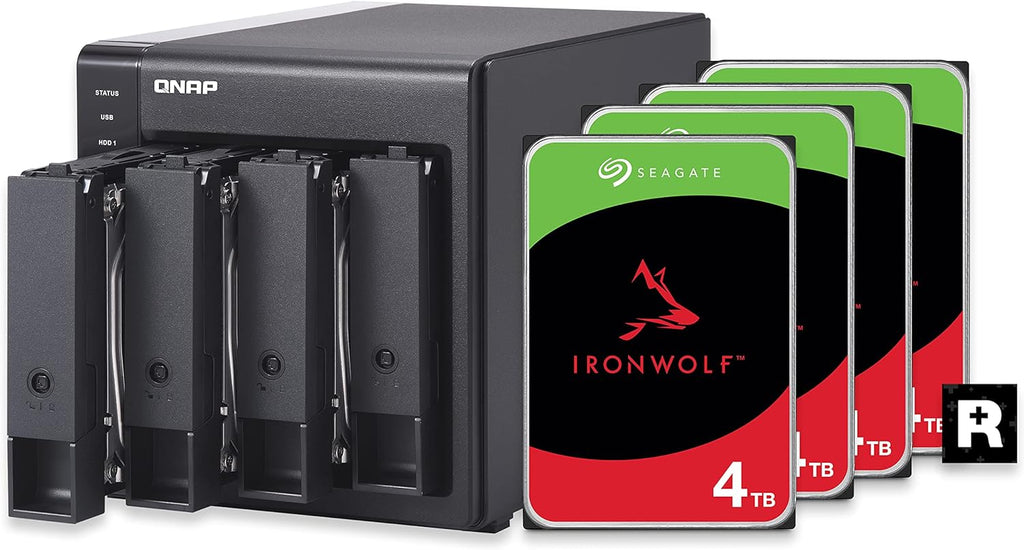 QNAP 4 Bay DAS (USB Type-C) with 12TB Storage Capacity, Preconfigured RAID 5 Seagate IronWolf HDD Bundle (TR-004-44R-US)