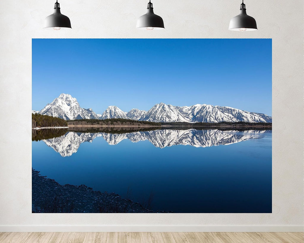 Trykid 20x10ft Grand Teton Backdrop Snow Capped Peaks Mirror Lake Reflections Clear Blue Sky Serene Landscape Photography Background Wedding Birthday Party Decoration Photo Booth Prop Fabric