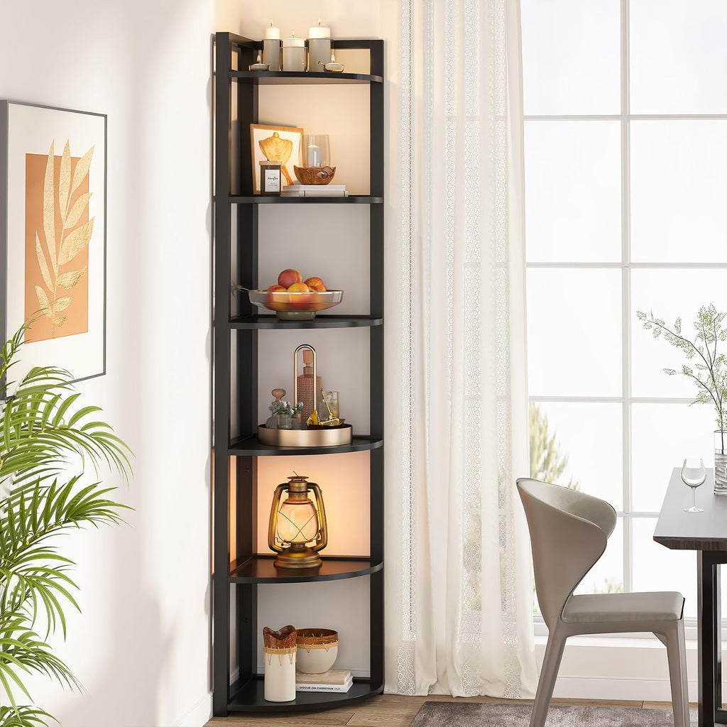 Tribesigns 6 Tier Corner Shelf, 70.9 Inch Tall Corner Bookshelf Small Bookcase Modern Corner Shelving Unit Storage Rack for Living Room, Home Office, Kitchen, Small Space (Black)