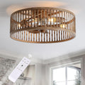 Rustic Looking Caged Ceiling Fan with Lights and Remote, 20 Inch Low Profile Flush Mount Fandelier, Bladeless/Quiet Motor Boho Fan Light for Bedroom, Dining Room, Kitchens, Living Room, Office