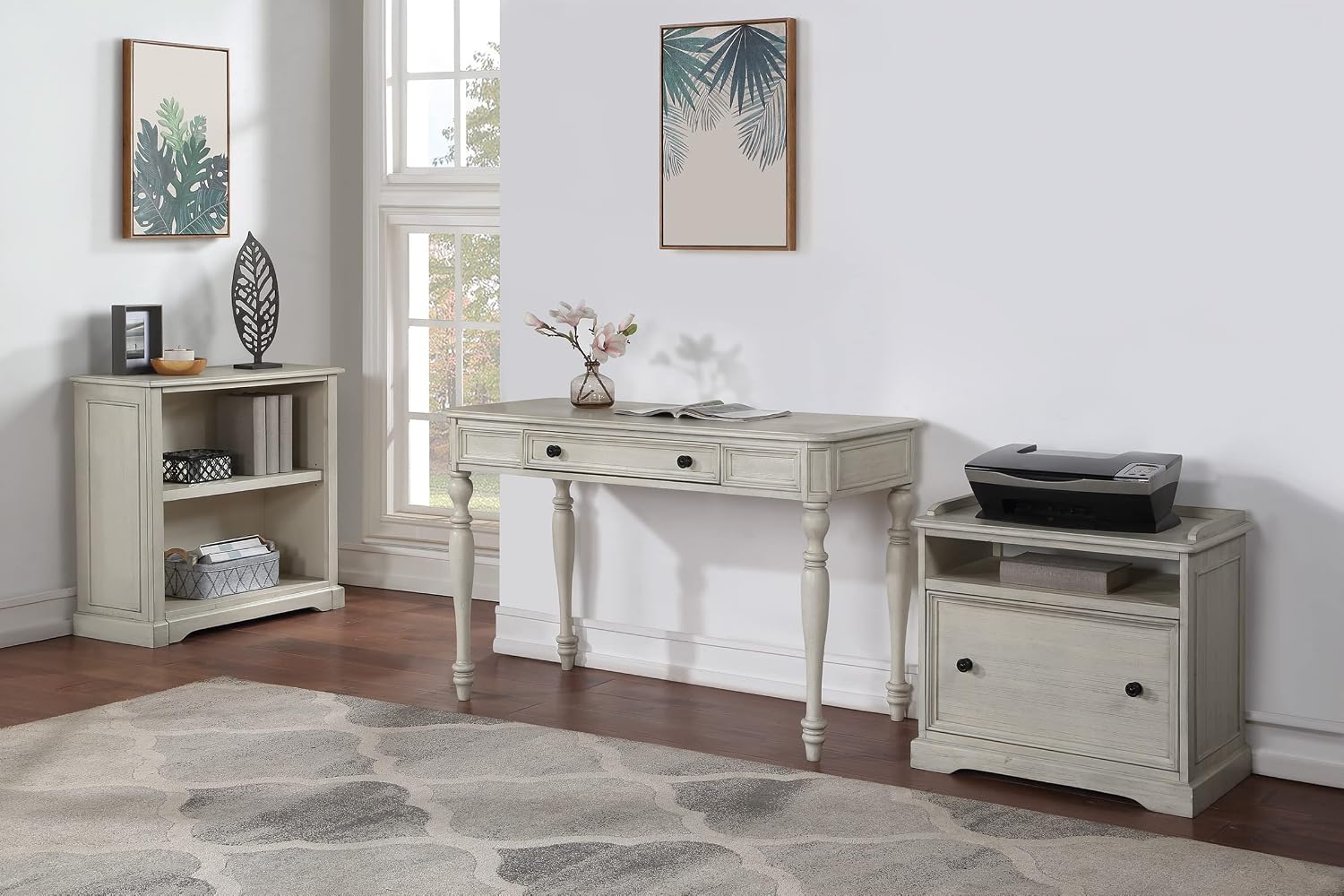 OSP Home Furnishings Country Meadows 48 Inch Writing Desk with Drawer, Antique White