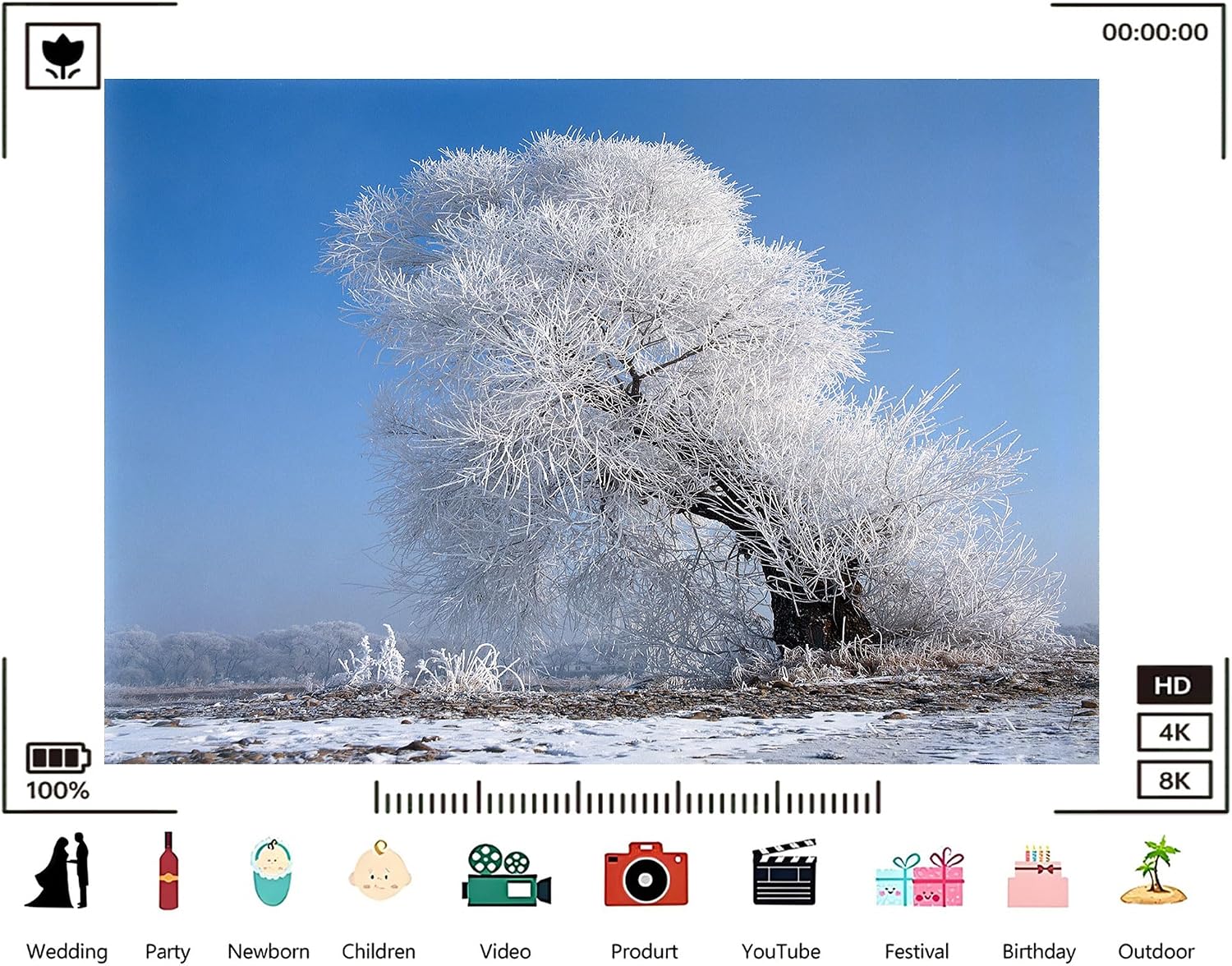 Trykid 20x10ft Frosted Tree Clear Blue Sky ICY Backdrop Delicate Crystals Serene View Photography Background for Wedding Party Event Decoration Photo Booth Prop Fabric