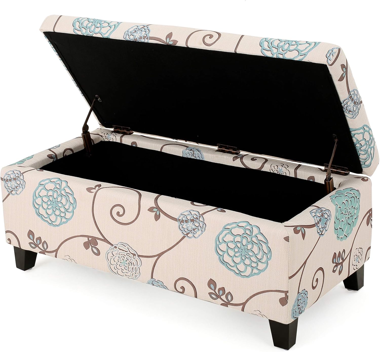 Christopher Knight Home Breanna Fabric Storage Ottoman, White And Blue Floral