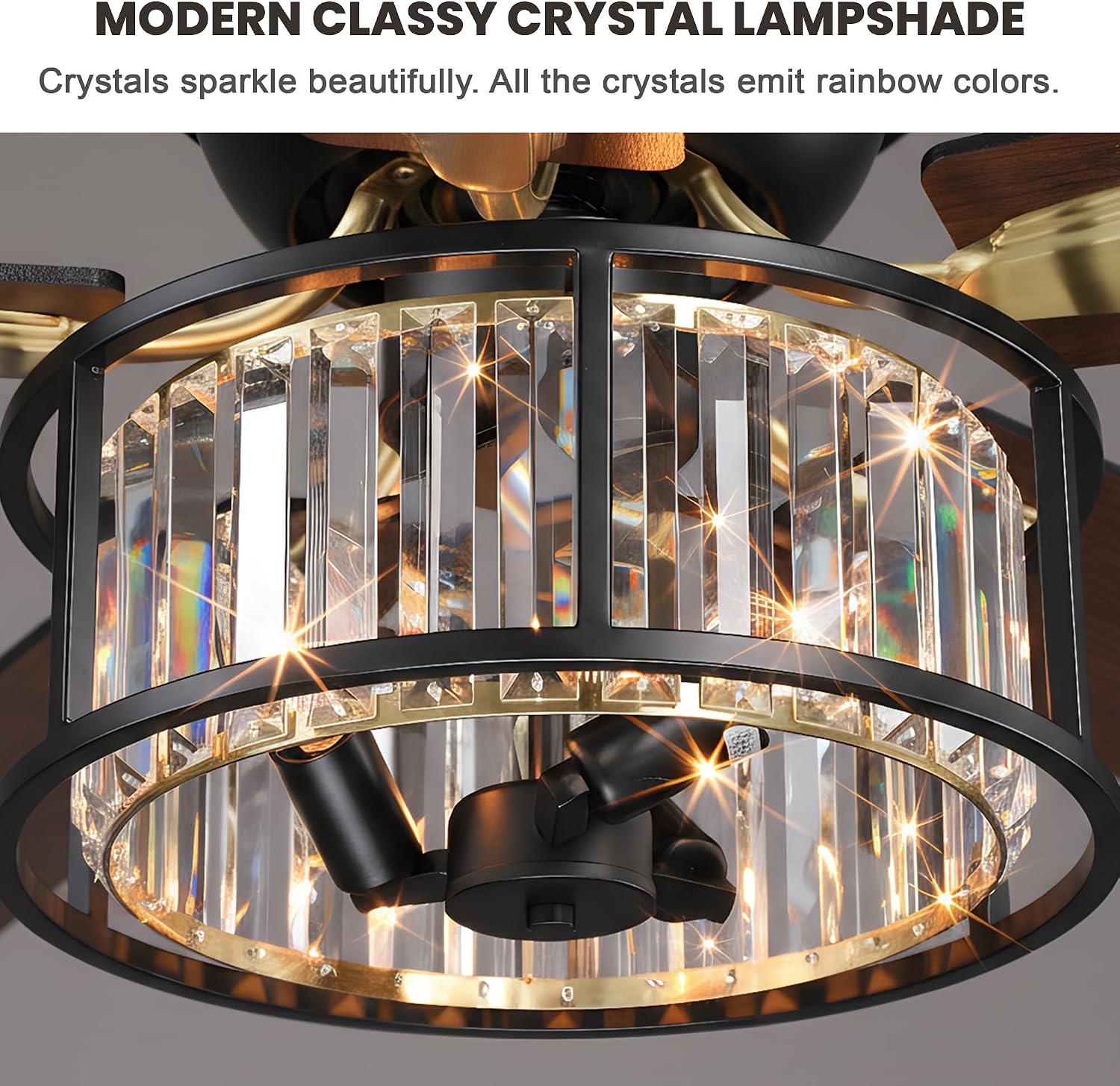 Dawn Whisper 52' Modern Crystal Flush Mount Ceiling Fans with Lights Black | Crystal Chandelier, Low Profile Low Ceilings, Remote Control, Reversible, Noiseless, 6 Speeds, for Living Room Bedroom