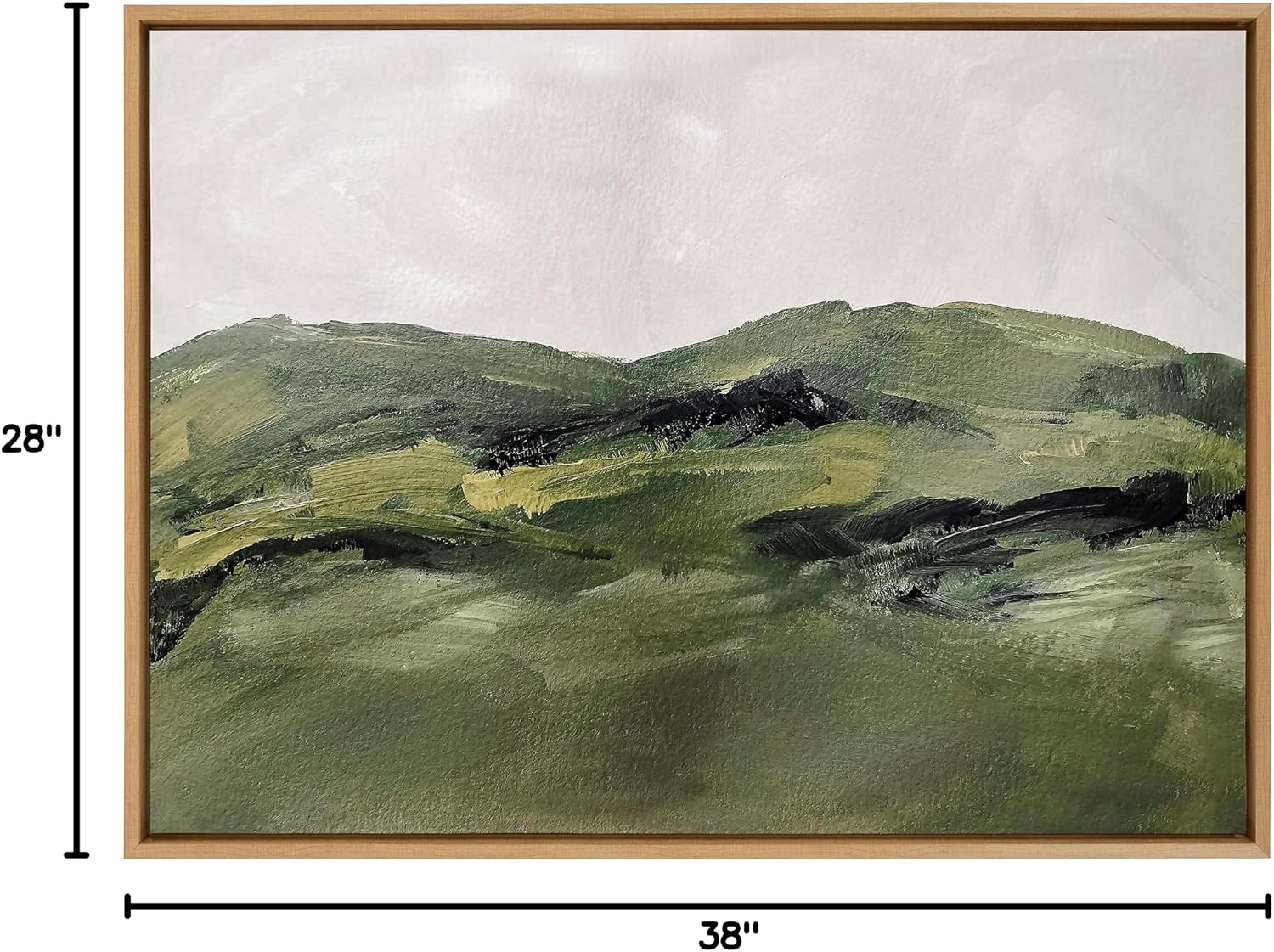 Kate and Laurel Sylvie Green Mountain Landscape Framed Canvas Wall Art by Amy Lighthall; 28x38 Natural; Modern Soft Watercolor Nature Landscape Art for Wall Home Decor