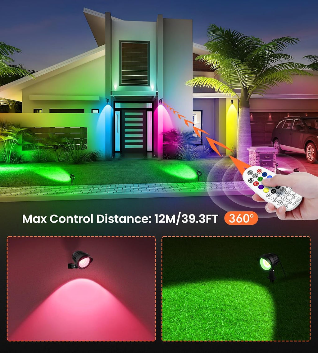 MEIKEE 15W RGB Landscape Lights 12V 24V Low Voltage Landscape Lighting RGBW Color Changing IP66 Waterproof Outdoor Spot Lights with Connectors for Garden Path Yard (12 Pack)