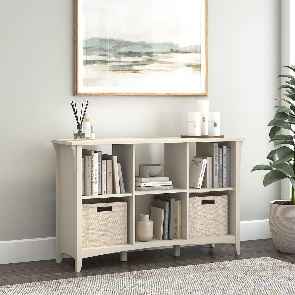 Bush Home Salinas 6 Cube Organizer in Antique White, Office Storage Solution, Home Organizer with Open Shelving, Compact Unit for Books and Supplies