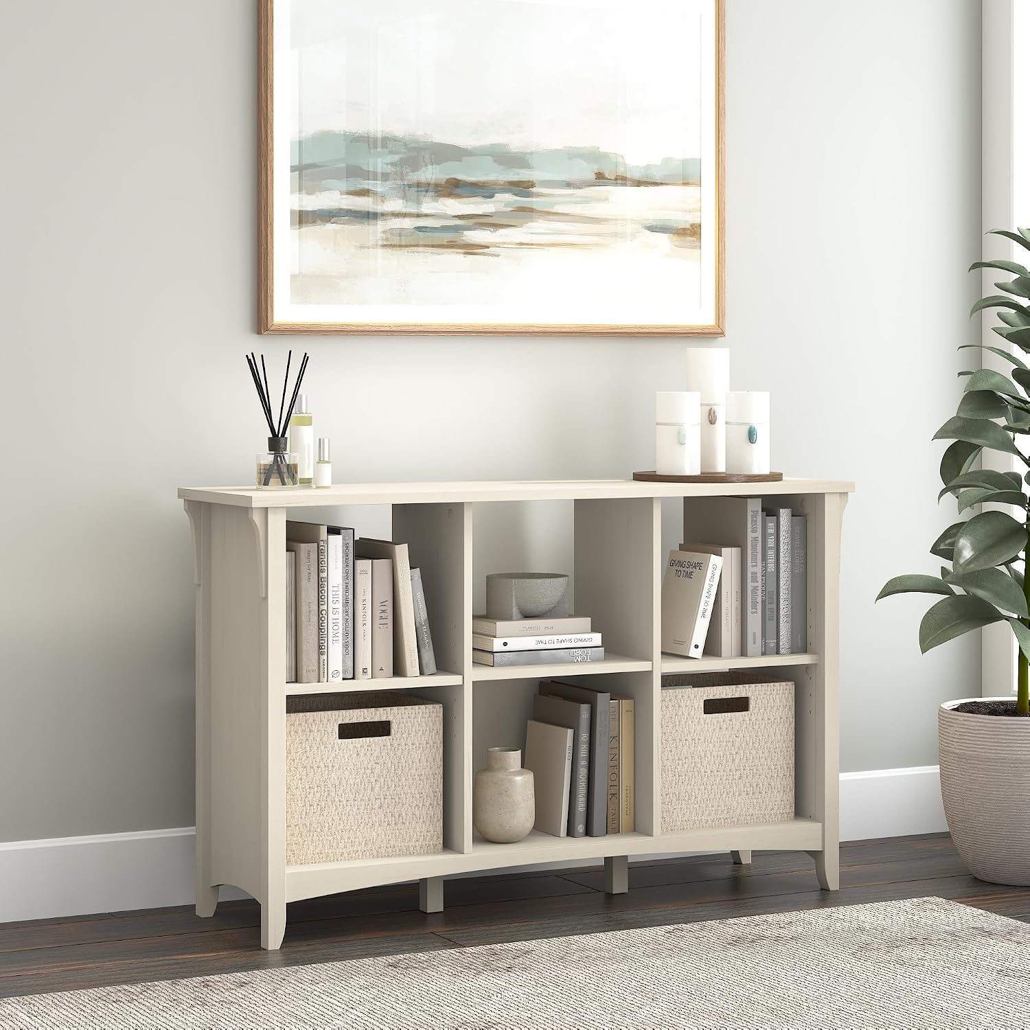 Bush Home Salinas 6 Cube Organizer in Antique White, Office Storage Solution, Home Organizer with Open Shelving, Compact Unit for Books and Supplies