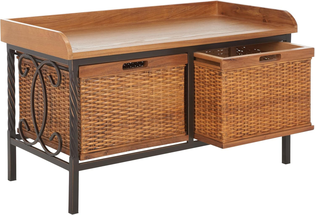 Safavieh American Homes Collection Noah Antiqued Pewter and Oak Storage Bench