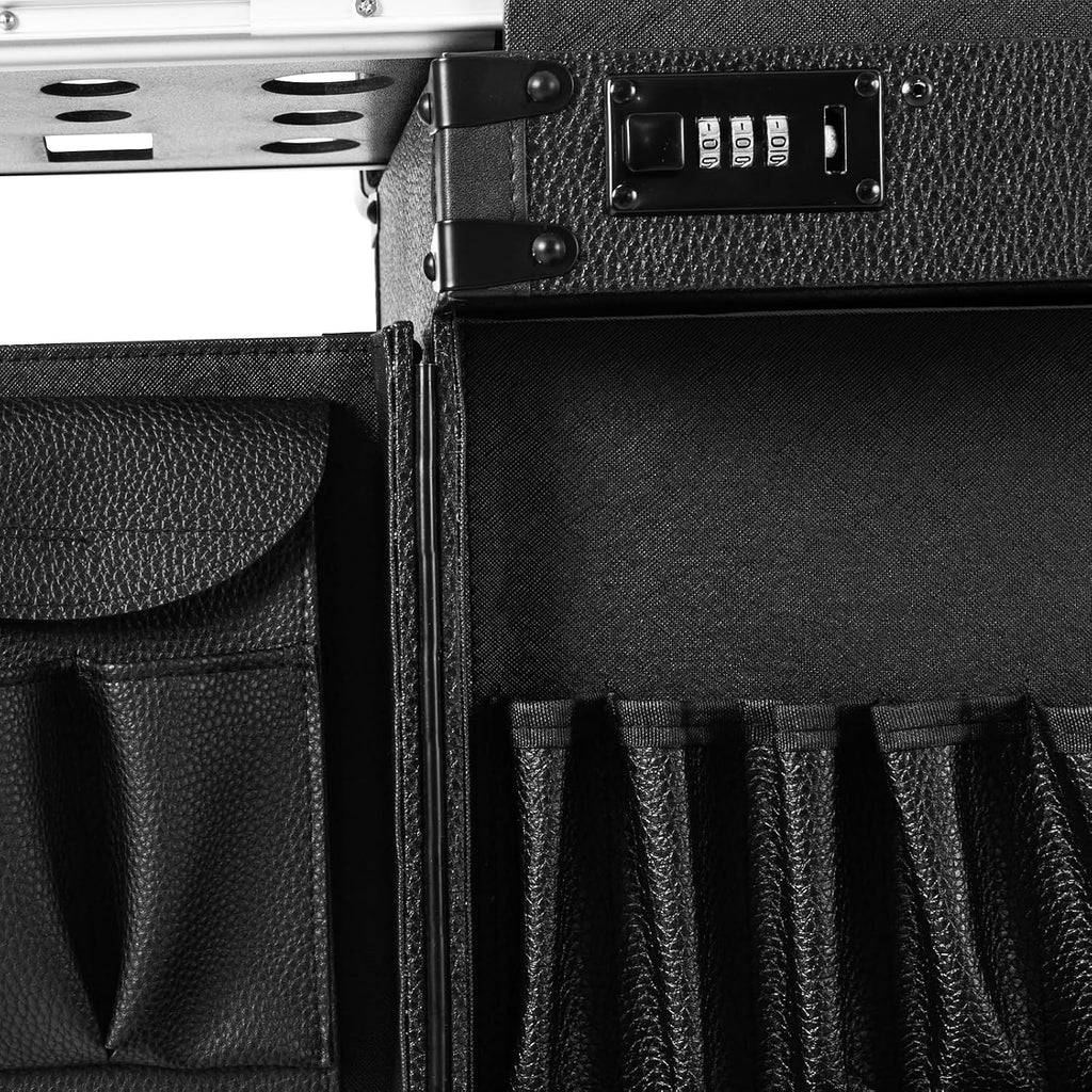 Rolling Makeup Case, Cosmetic Train Cases Professional Hair Stylist Travel Case Nail Salon Cart Trolley Carts With 4 Wheels Rolling Cosmetology Case For Barber Shop Beauty Salon Nail Salon (Black)