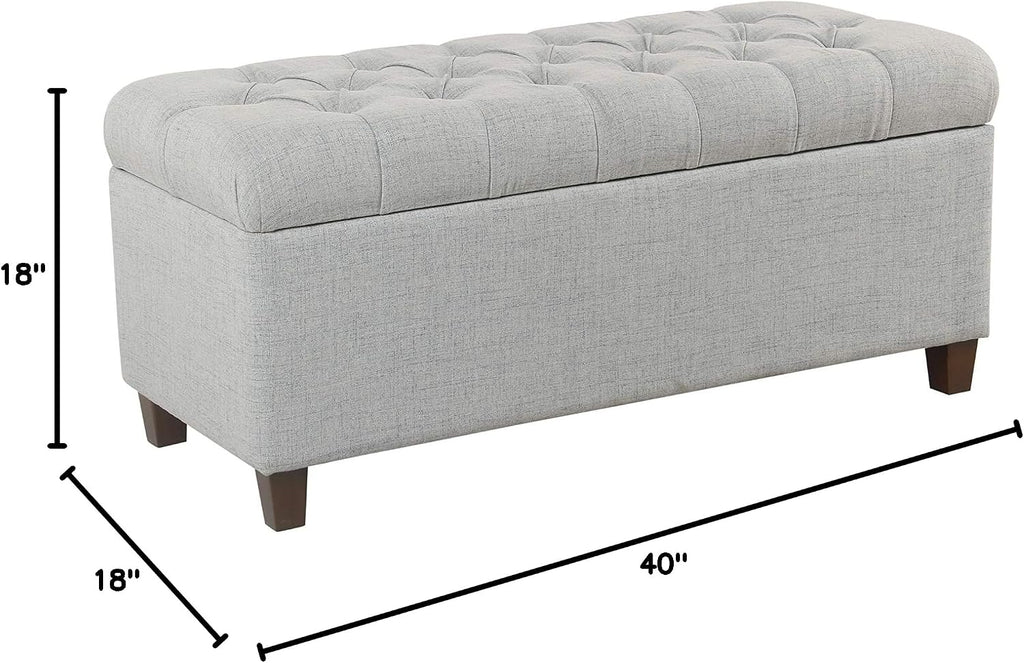 Homepop Home Decor Tufted Ainsley Button Storage Ottoman Bench with Hinged Lid Ottoman Bench with Storage for Living Room & Bedroom, Light Blue 18x40x18 Inches