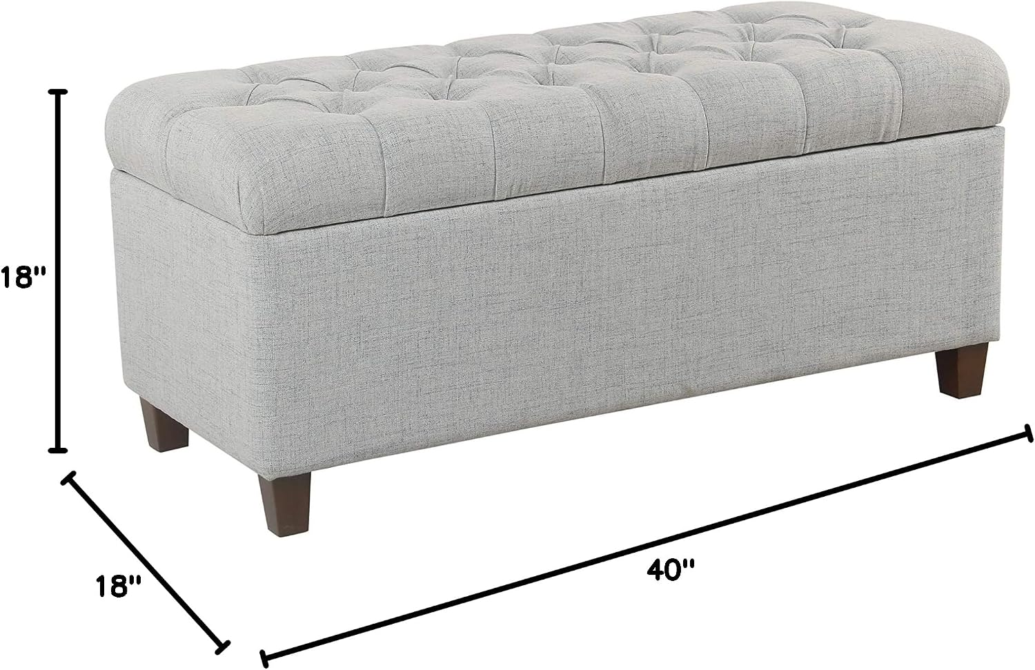 Homepop Home Decor Tufted Ainsley Button Storage Ottoman Bench with Hinged Lid Ottoman Bench with Storage for Living Room & Bedroom, Light Blue 18x40x18 Inches