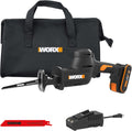 WORX Cordless Reciprocating Saw, 20V 1' Brushless Reciprocating Saw, 1' Stroke Length, Fast cuts up to 3,000 SPM, 12.5' Compact Design, 75% Lower Vibration, Battery and Charger Included, PowerShare