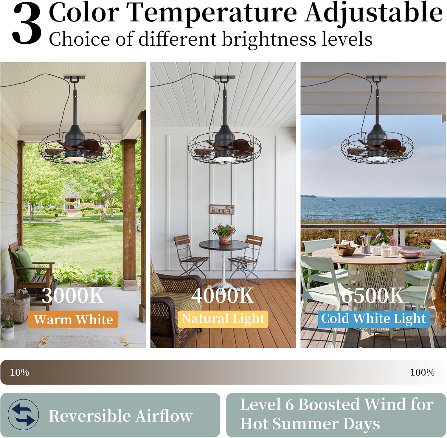 25Inch Outdoor Caged Ceiling Fan with Light Remote Control 3 Color Temp. IP65 Waterproof,Farmhouse Gazebo Fan Light for Patio Canopy Pavilot Living Room Entrance,Black,2026 Upgrad