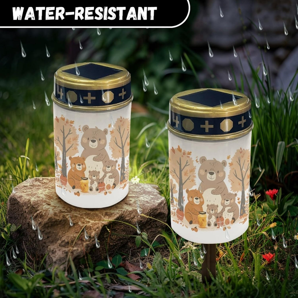 Thanksgiving Bear Solar Garden Lights Outdoor Waterproof Pathway Lights for Yard Patio Walkway Set of 10 Solar Stake Lights Outdoor Landscape Lighting-Warm White