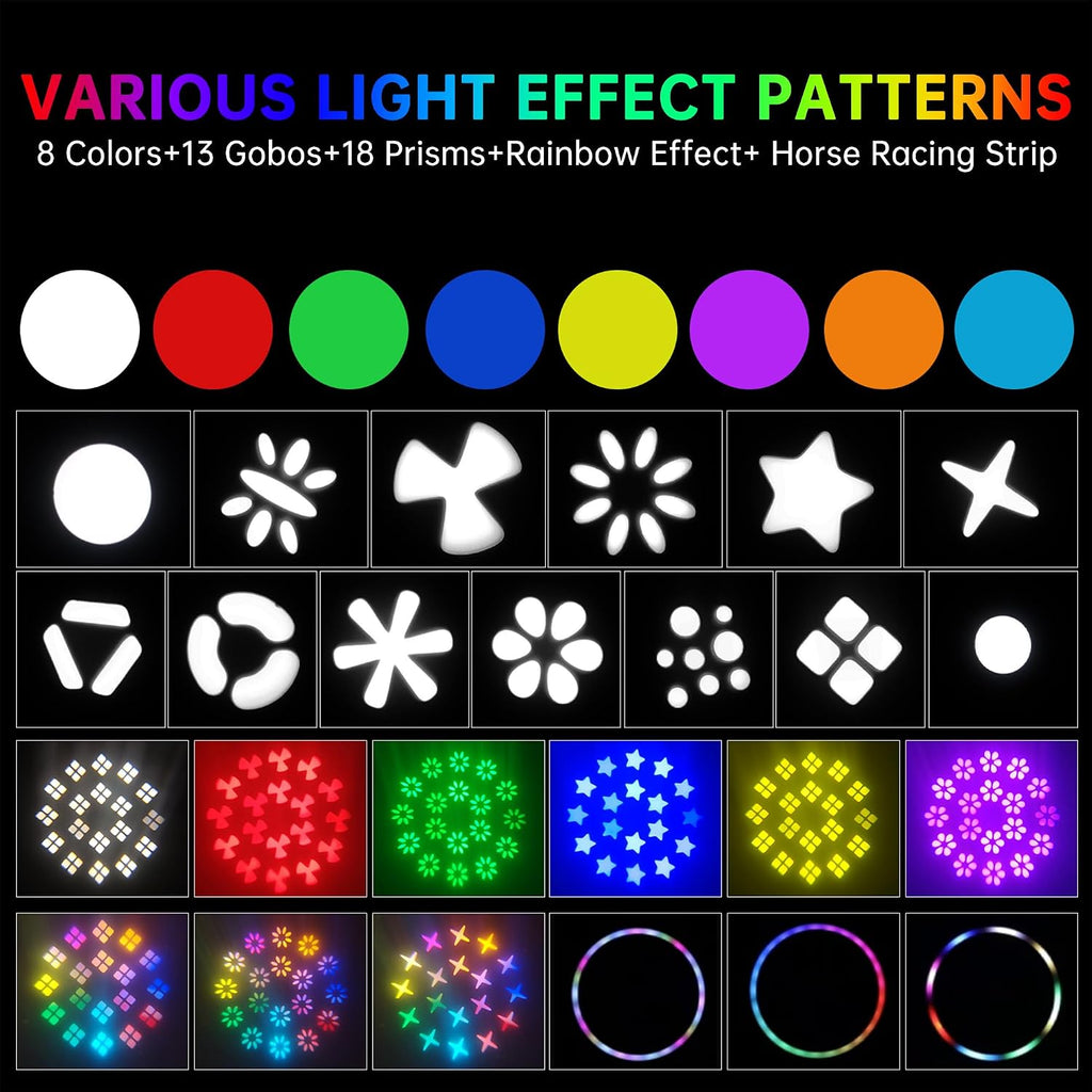 250W Stage Lights LED Moving Head DJ Lights 13 Gobos 8 Colors 15 Channels Disco Spotlights DMX512 with Sound Activated for Wedding Birthday Halloween Christmas Party Stage Strobe Lighting
