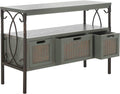 SAFAVIEH Home Collection – Joshua Ash Grey 3-Drawer Console Table with Shelf, Wicker Front Storage Drawers, Farmhouse-Inspired Accent Console for Entryway or Living Room (AMH6532B)