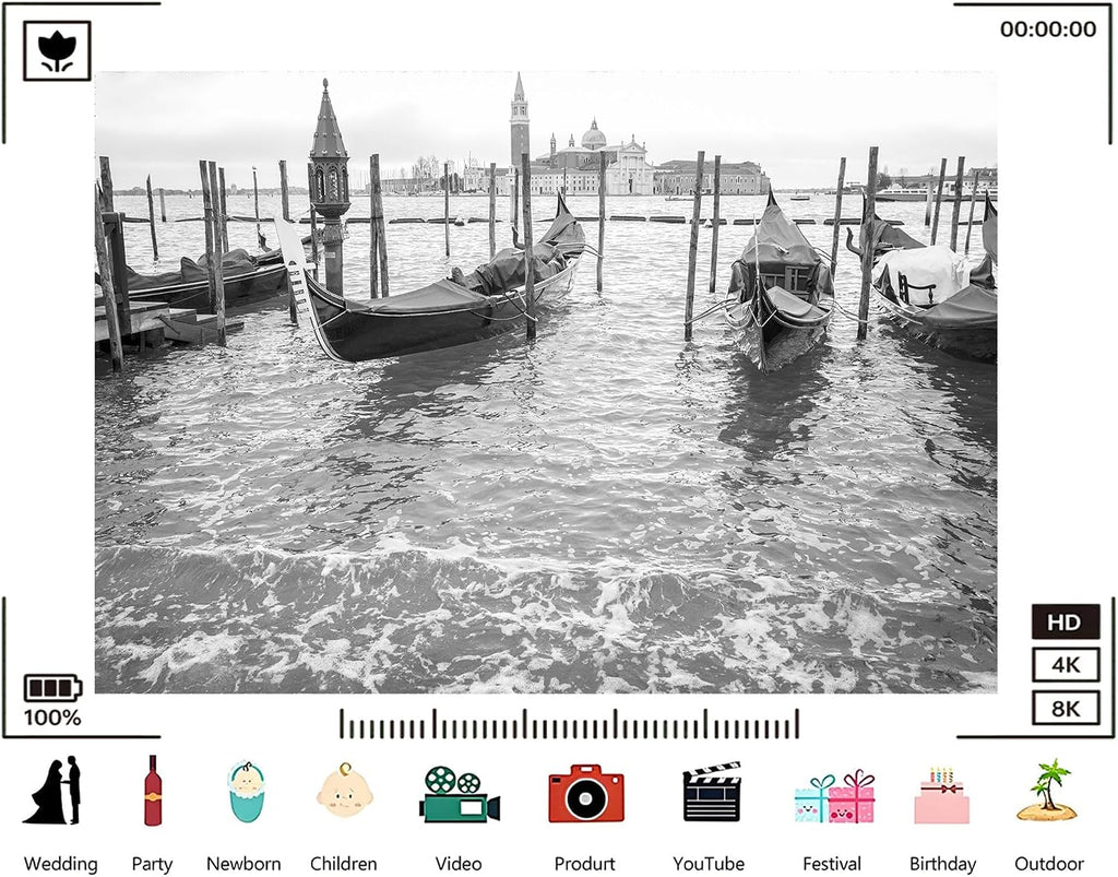 Trykid 20x10ft Monochrome Gondolas Wooden Poles Distant Church Backdrop Timeless Venetian Waterfront Scene Photography Background Home Decoration Party Decoration Photo Booth Prop Fabric