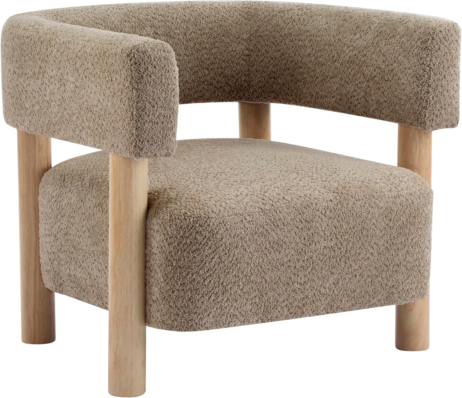Christopher Knight Home Carly Low Profile Accent Chair, Round Backrest Side Chair, Living Room Armchair with Boucle Fabric Cushion,Comfy Reading Chair for Bedroom,Wooden Single Lounge Sofa,Light Camel