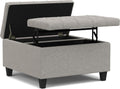 SIMPLIHOME Harrison Small Coffee Table Storage Ottoman - 30 inch Wide Upholstered Linen Look Fabric Square Lift-Top Ottoman in Cloud Grey, Transitional Ottoman for Living Room with Hidden Storage