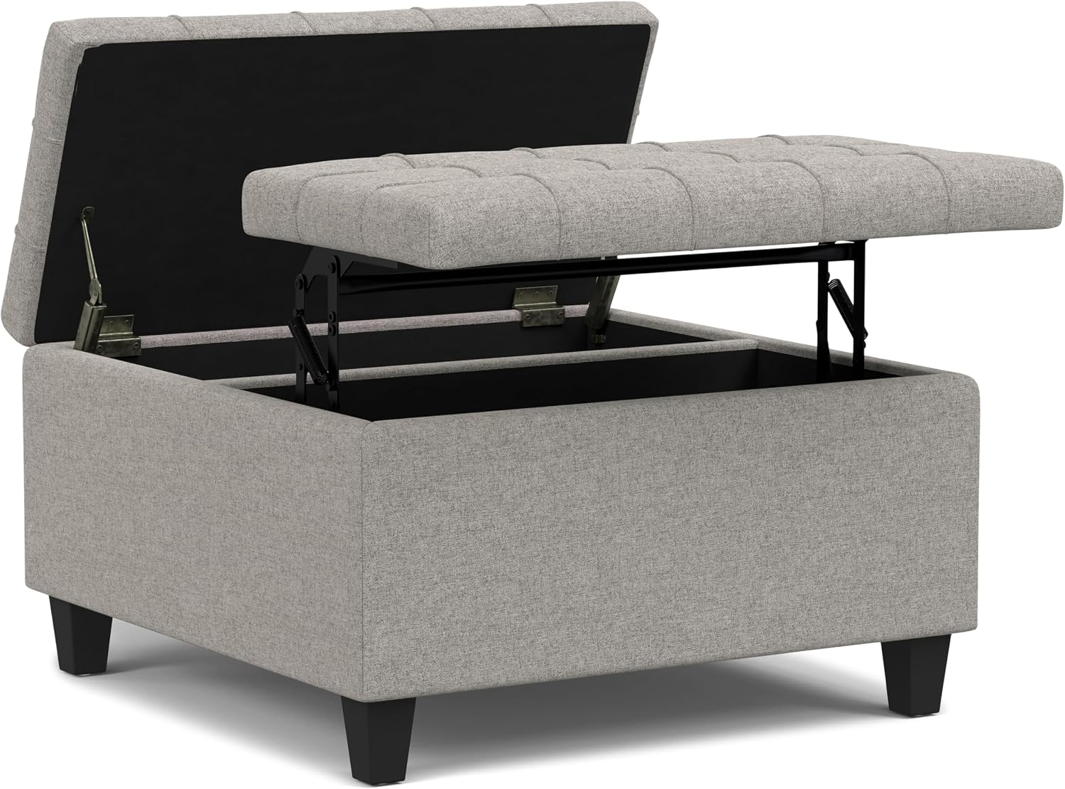 SIMPLIHOME Harrison Small Coffee Table Storage Ottoman - 30 inch Wide Upholstered Linen Look Fabric Square Lift-Top Ottoman in Cloud Grey, Transitional Ottoman for Living Room with Hidden Storage