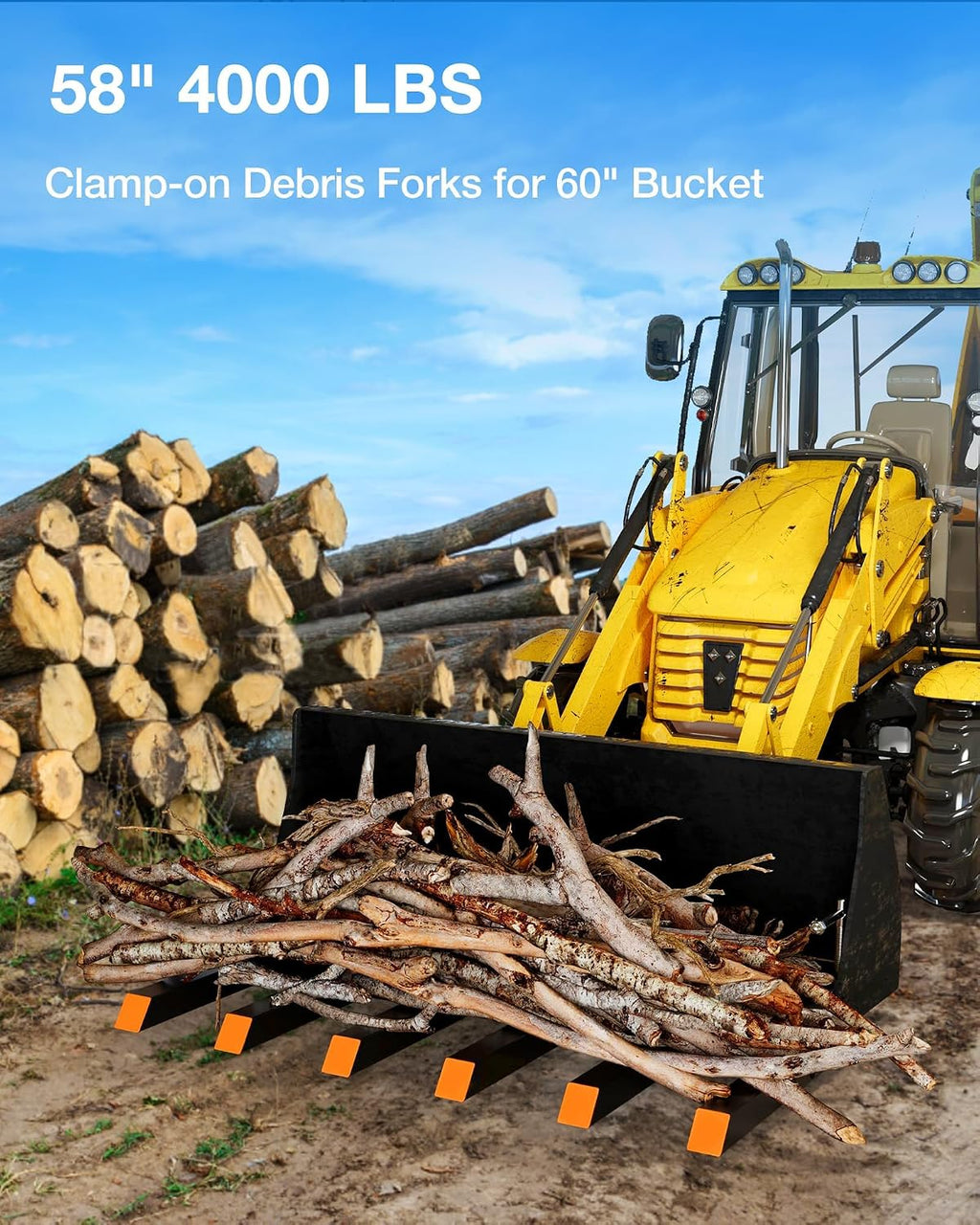 60' Clamp On Debris Forks for Tractor Bucket, 4000 Lbs Capacity, Heavy Duty Clamp On Pallet Forks Bucket Attachments, Fit for Loader Bucket Skid Steer Tractor