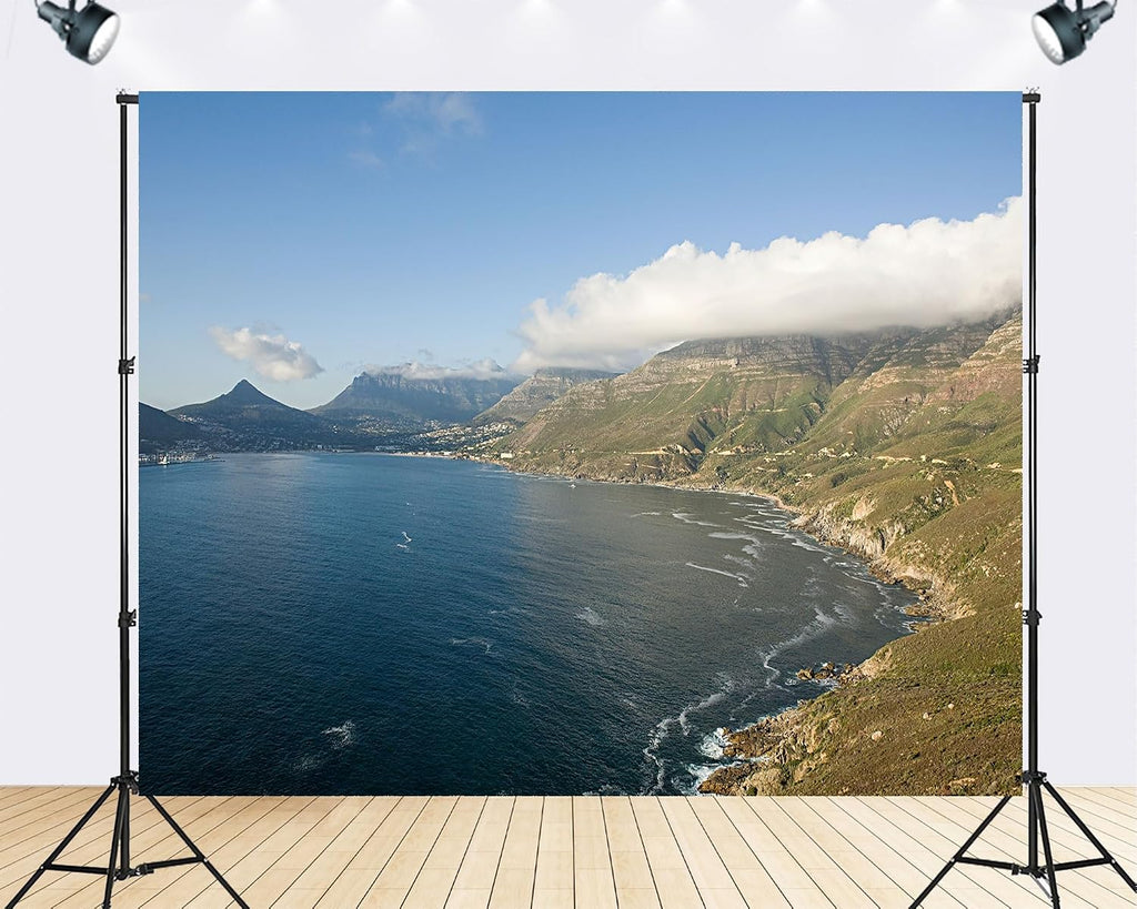 Trykid 20x10ft Coastal Mountain Sea Backdrop Clear Sky Cliff Scenery Photography Background Travel Themed Party Home Decoration Tapestry Party Decoration Photo Studio Prop Fabric