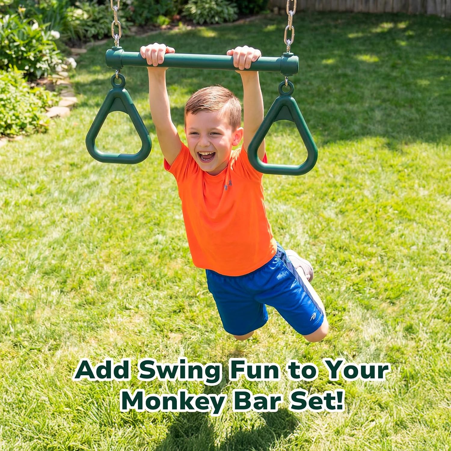 Hapfan Monkey Bars with Gymnastics Bars and Trapeze Swing, 400lbs Heavy Duty Metal Monkey Bar Set for Backyard, Weather-Resistant 3-in-1Outdoor Playset, Space-Smart Design