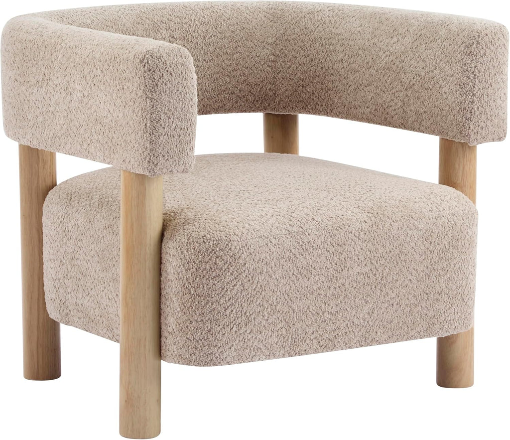 Christopher Knight Home Carly Low Profile Accent Chair, Round Backrest Side Chair, Living Room Armchair with Boucle Fabric Cushion, Comfy Reading Chair for Bedroom, Wooden Single Lounge Sofa, Wheat