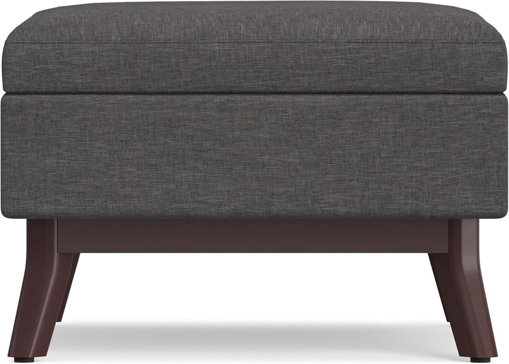 SIMPLIHOME Owen Coffee Table Storage Ottoman - 34' Wide x 19' High Upholstered Linen Look Fabric Rectangular Lift-Top Ottoman in Slate Grey, Mid-Century Modern Bench for Living Room with Tapered Legs