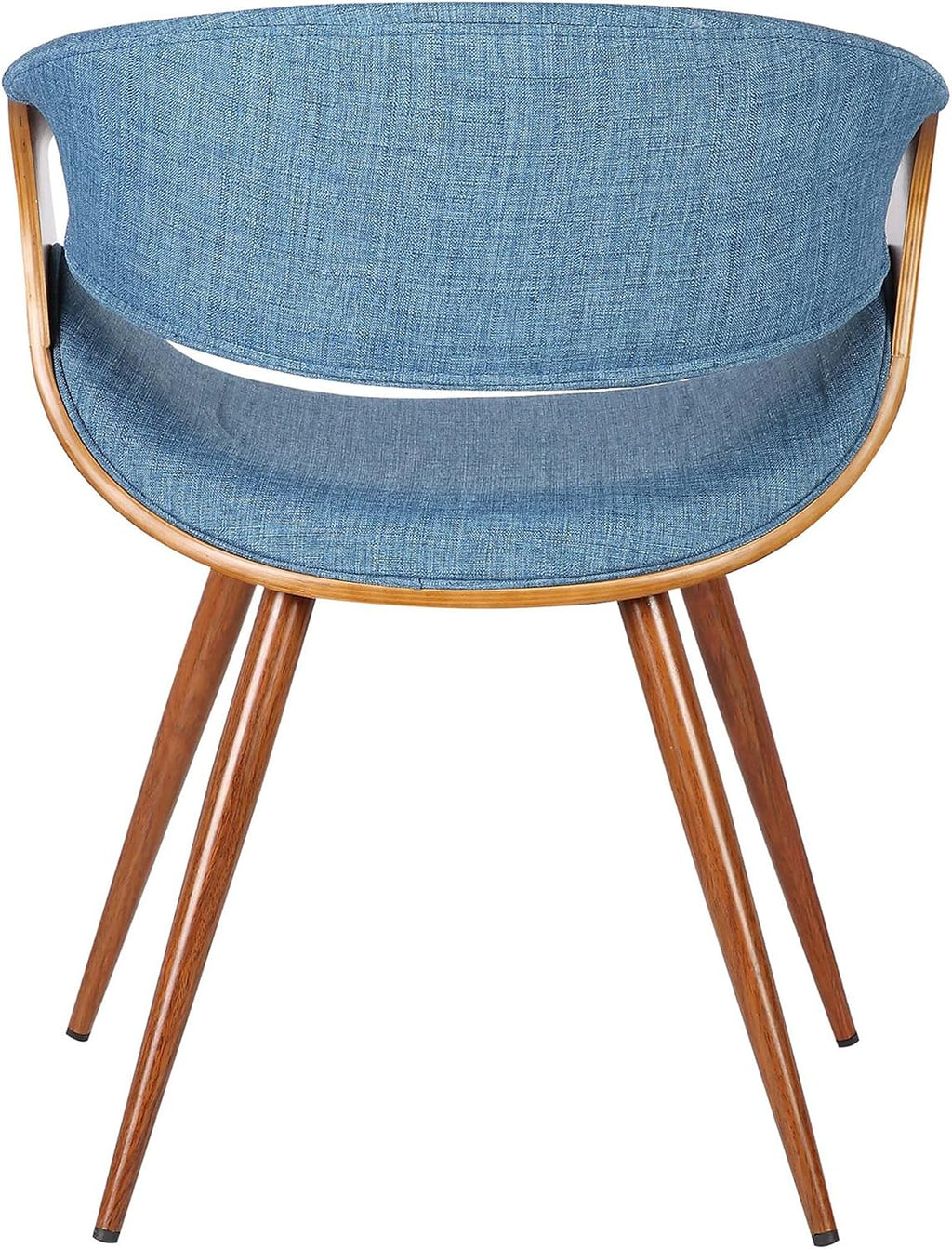 Armen Living Butterfly Mid-Century Dining Chair in Walnut Finish and Blue Fabric