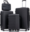 4-Piece PP Hardshell Luggage Set with 14' Cosmetic Case, 20'/24'/28' Spinner Suitcases, Carry On with Iron Telescopic Handle, Combination Lock, 360° Double Silent Wheels, Waterproof Travel Set, Black