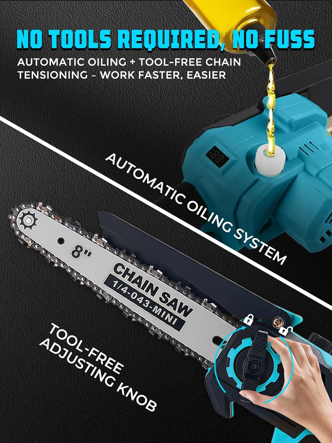 8 & 6 Inch Electric Pole Saw for Tree Trimming, 2-in-1 Mini Chainsaw and Pole Saw, 2x4000mAh Battery Powered, 16 ft Reach,Auto Oiling,Tool-Free Tensioning,Fathers Day Yard Gift