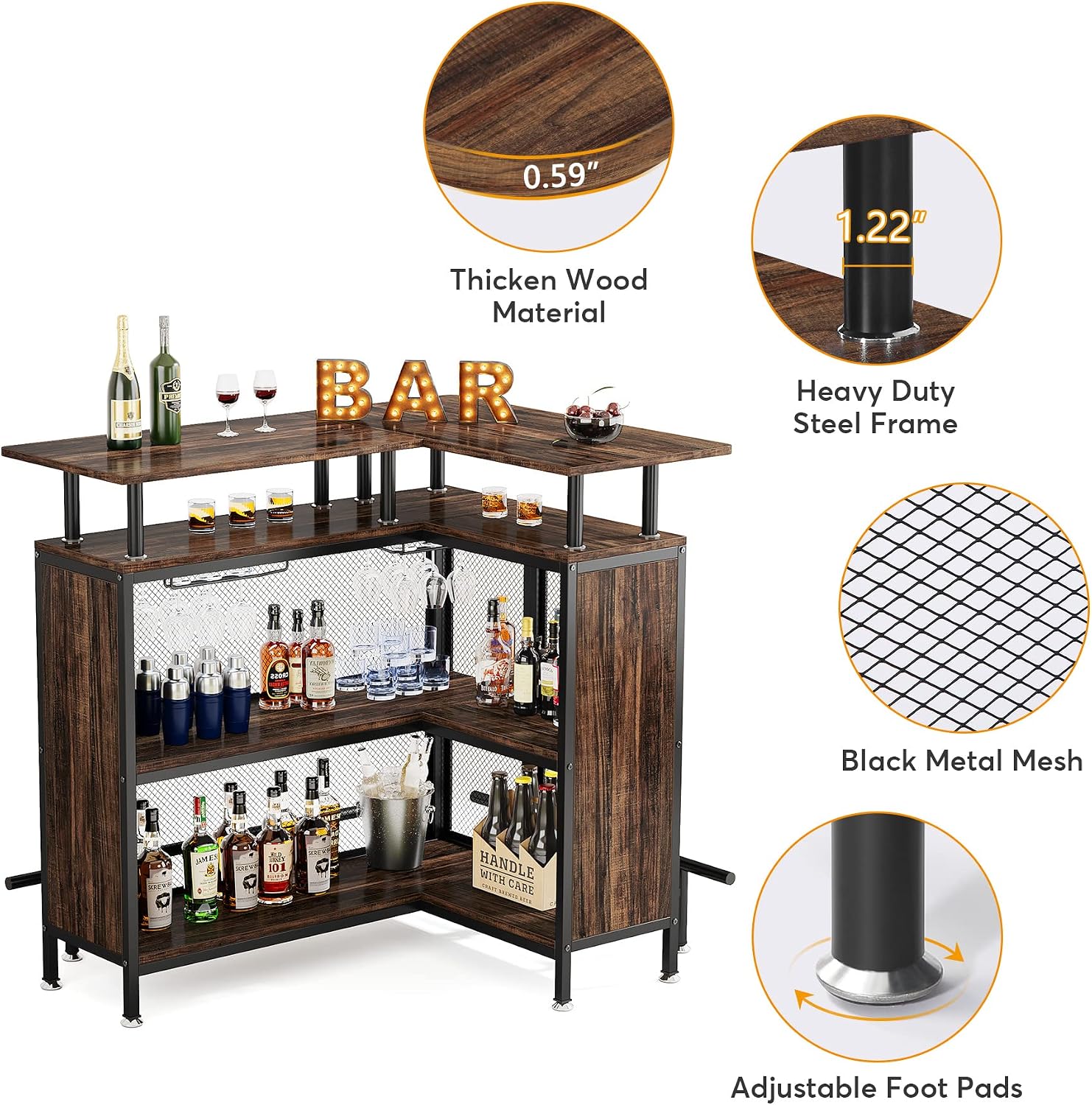 LITTLE TREE Home Bar Unit Mini Liquor Table Cabinet