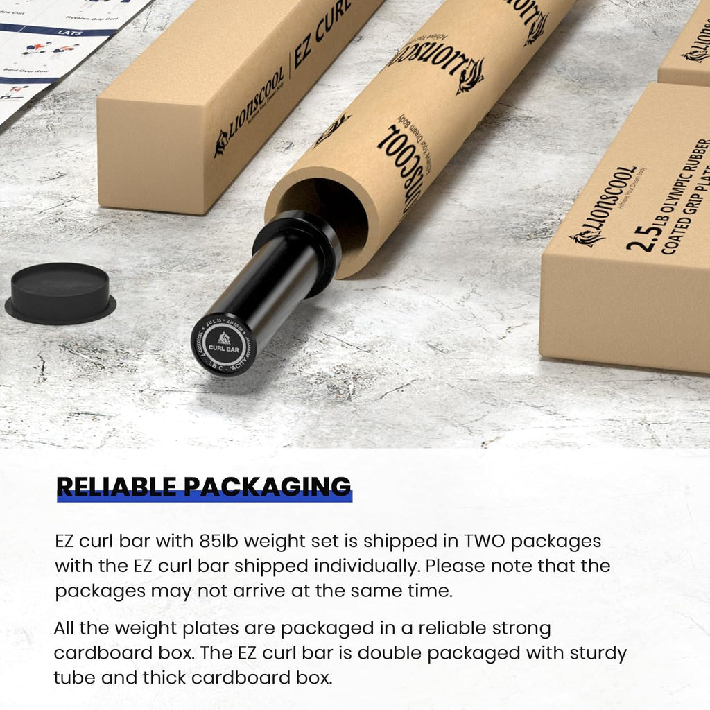 LIONSCOOL EZ Curl Bar Weight Set, 2 Inch Easy Curl Barbell with Weight Plates for Strength Training, Olympic Weightlifting, Squats, Curls, Deadlifts, Presses, Hip Thrusts, 350lbs/700lbs Weight Capacity