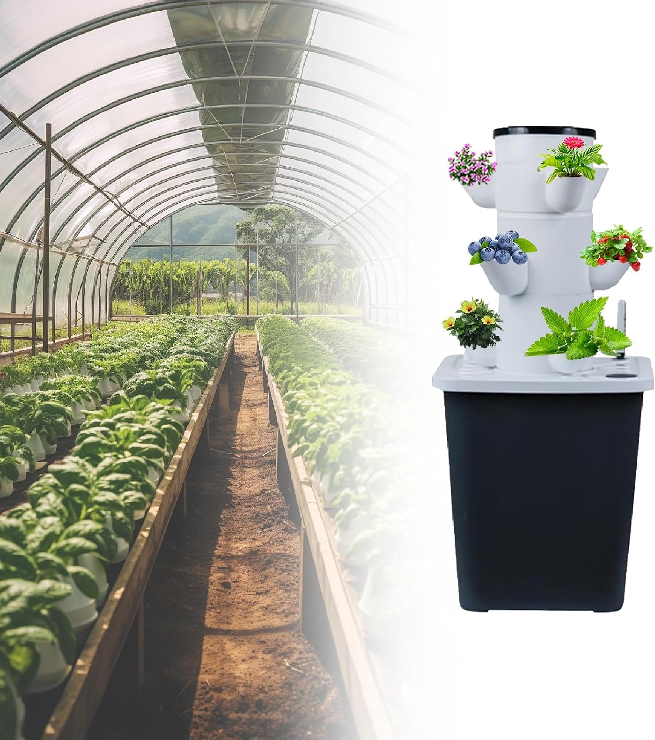 Hydroponics Growing System 30-Plant Kit: Indoor Vertical Farming Tower Home Gardening Essentials Aeroponic Tower for Herbs Fruits Vegetable(15holes)