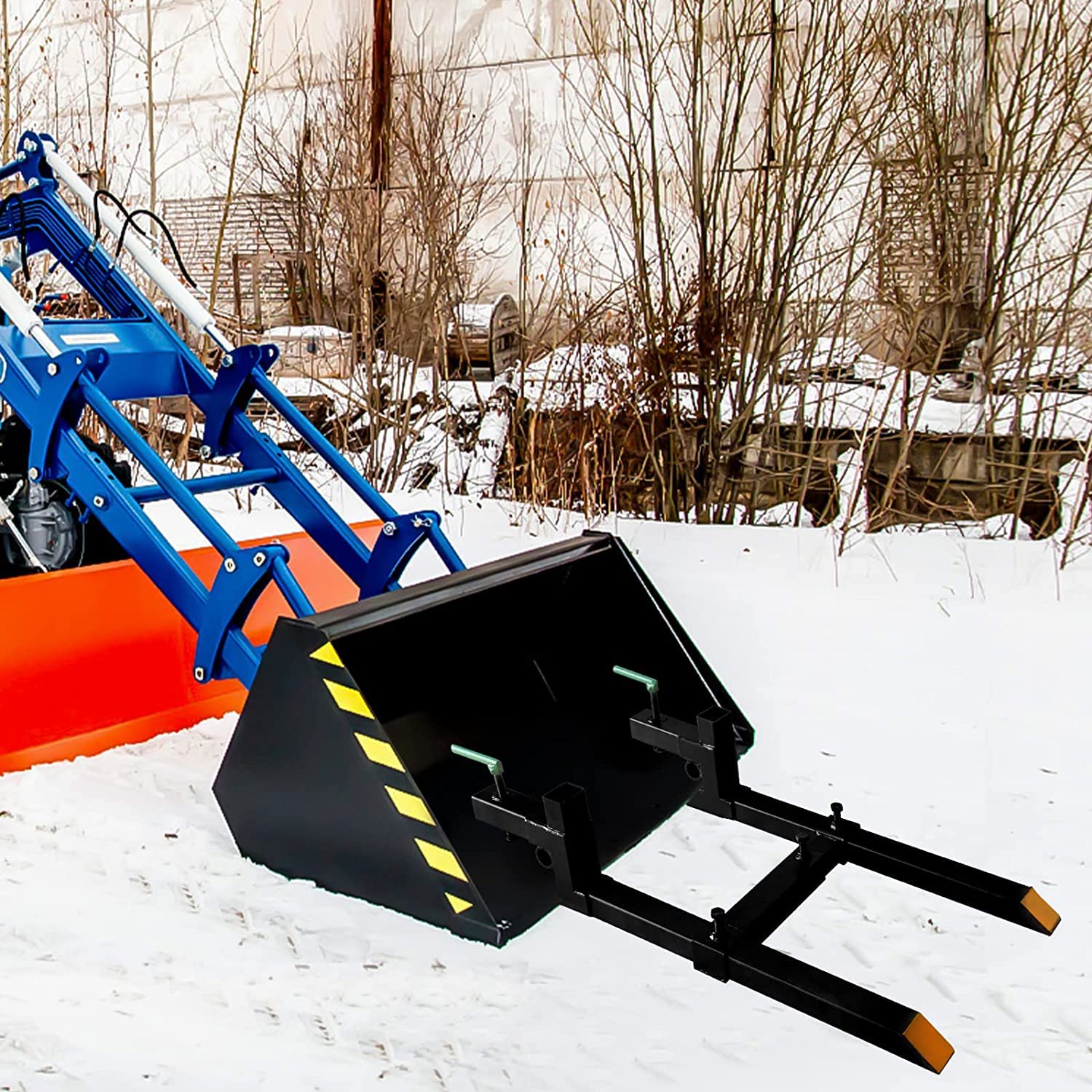 Pallet Forks 60' 1500lbs Max with Adjustable Stabilizer Bar Heavy Duty Clamp on Pellet Forks for Tractor Bucket Attachments…