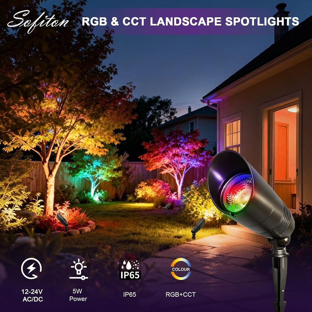 8-Pack Low Voltage Landscape Lighting with RGB+CCT Color Changing, 5W, 12-24V AC/DC, IP65 Waterproof, CRI 90+, Landscape Spot Lights Outdoor for Garden and Yard Uplighting, Bronze, ETL Listed