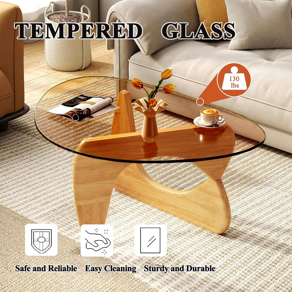 Modern Glass Coffee Table for Living Room, Mid Century Coffee Table, Small Coffee Tables, Suitable for Bedroom Living Room Reception Office Tables (Wood/Brown, Medium 35.8 * 25.5 * 16in)