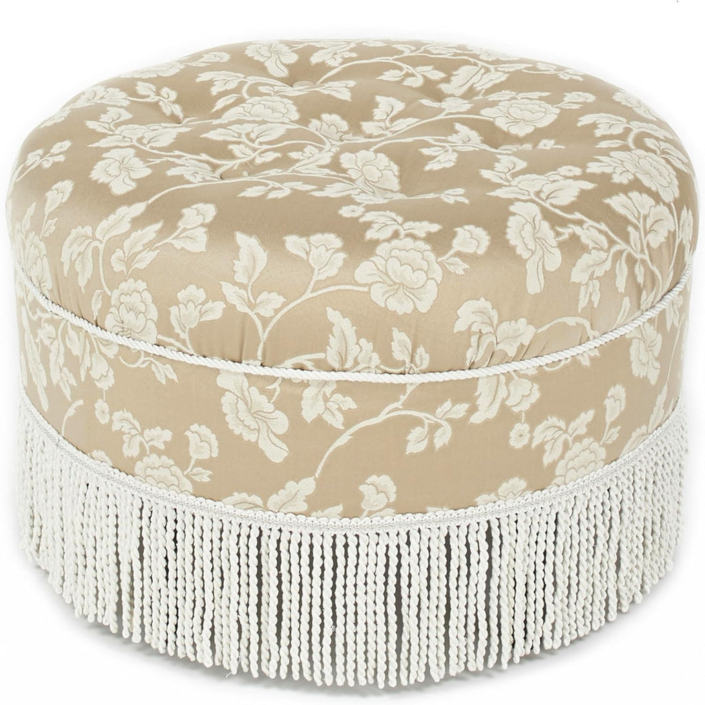 Jennifer Taylor Home Yolanda Collection Traditional Modern Cotton Blend Hand Tufted with Cord and Fringe Round Ottoman, Neutral 24' x 14'