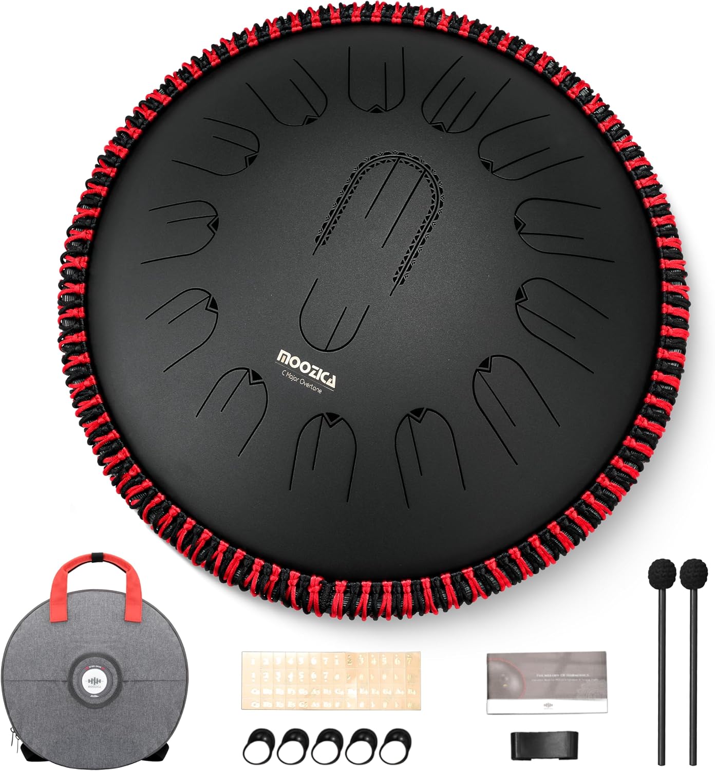 MOOZICA 15 Inch Steel Handpan Tongue Drum - 15 Notes in C Major 432hz Tongue Drum with Octave Overtone Design - Professional Percussion Instrument with Carrying Bag