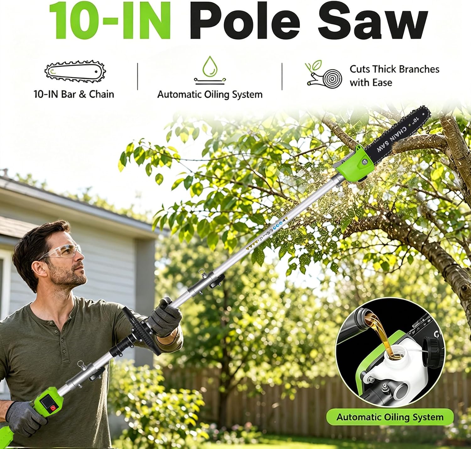 4-in-1 Cordless Pole Hedge Trimmer, Pole Saw, Weed Wacker, String Trimmer Edger & Brush Cutter Kit with 2 x 5.0Ah Batteries