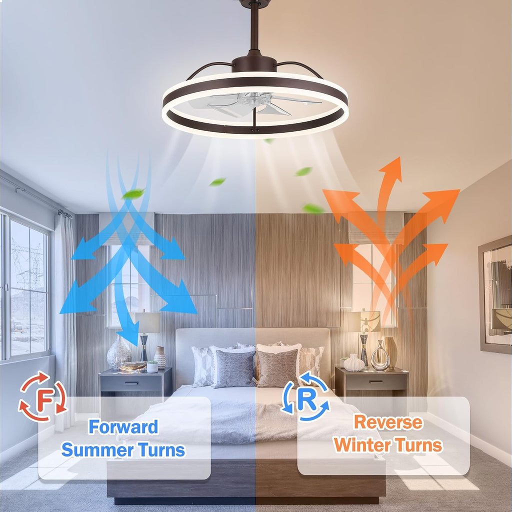Dawn Whisper Ceiling Fan With Lights, Modern 24' LED Fan, 6 Speeds, 3 Colors Stepless Dimming for Bedroom Coffee
