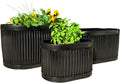 WHW Whole House Worlds French Country Style Oval Planters, Set of 3, Glossy Black, Galvanized Metal, Chubby Belly, Corrugated Cache Pots, Rustic, Over 2 FT, 24.5, 20 and 14.5 Inches