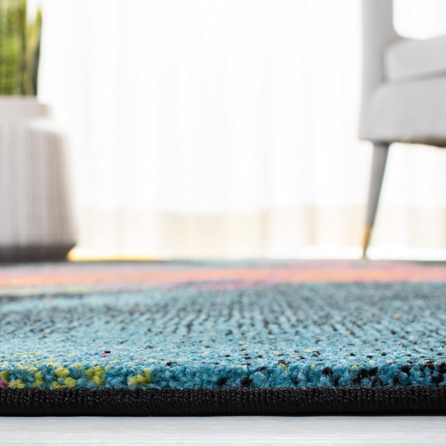 SAFAVIEH Galaxy Collection Area Rug - 5'3' x 7'6', Blue & Orange, Modern Abstract Design, Non-Shedding & Easy Care, Ideal for High Traffic Areas in Living Room, Bedroom (GAL117N)